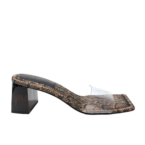 Good American Block Square Toe Heel Mule Sandal Desert Snake - Picture 6 of 7